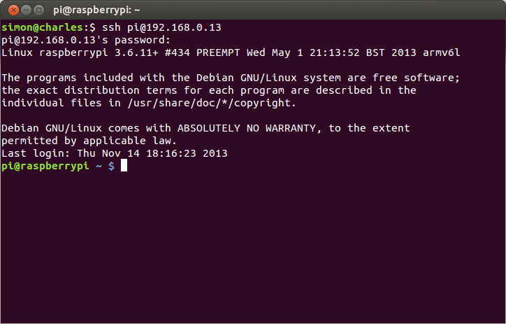 Raspberry pi SSH terminal screenshot